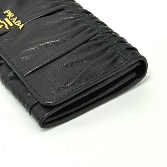 PRADA 1M1132 Logo Gather Two fold Long Wallet Leather Black - Picture 4 of 16